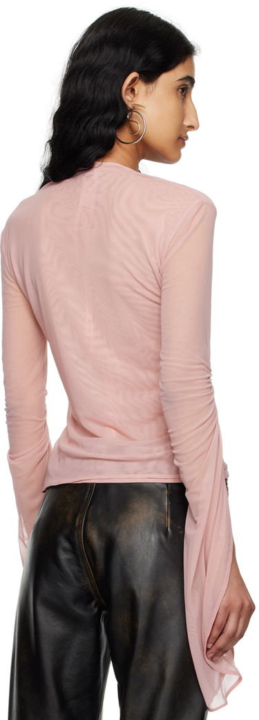 Tričko Blumarine Blumarine Crystal-Embellished Mesh Long Sleeve T-Shirt Ružová | P444T029A, 2