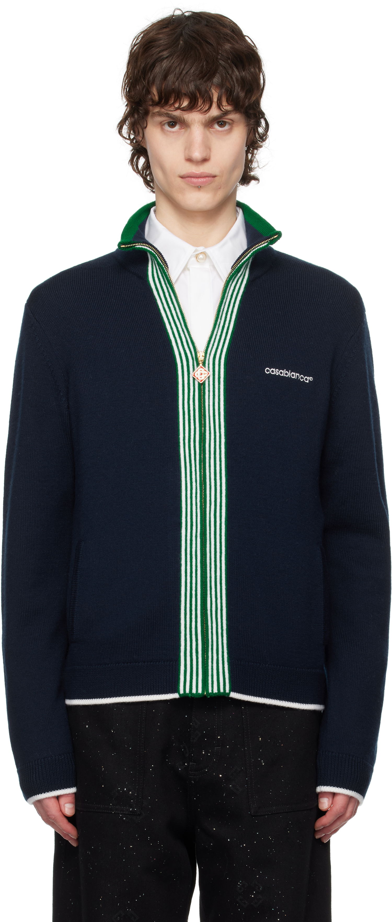 Sveter Casablanca Casablanca Knit Tennis Track Sweater Navy | MPS25-KW-845-01, 0