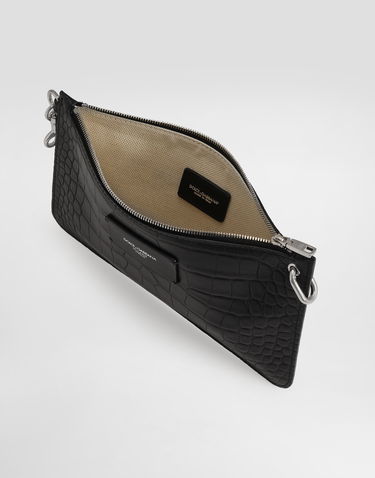 Batohy a tašky Dolce & Gabbana Dolce & Gabbana Crocodile-Print Calfskin Pouch Čierna | BP3343AS42280999, 3