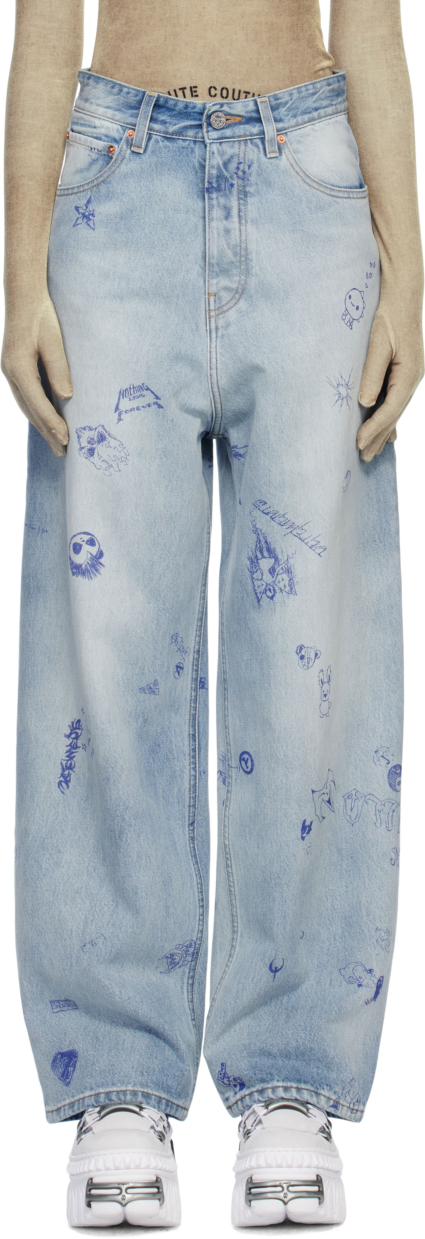 Džínsy VETEMENTS Vetements Scribbled Baggy Jeans Modrá | UA66PA550L, 0