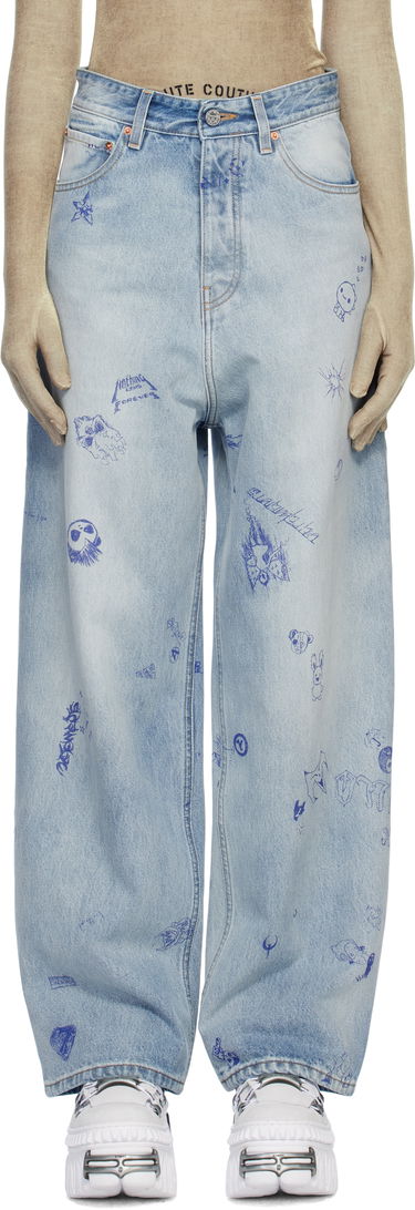 Džínsy VETEMENTS Vetements Scribbled Baggy Jeans Modrá | UA66PA550L, 0