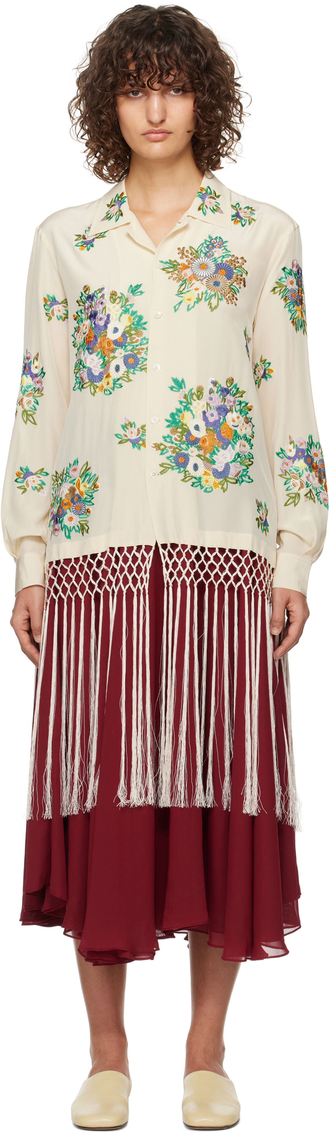 Košeľa Bode Flower Language Embroidered Shirt Biela | MRF24SH034, 0