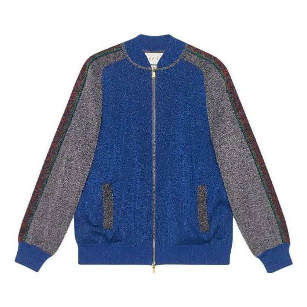 Bomber bunda Gucci Wool Bomber Jacket with Stripes Modrá | 579749-XKAQ9-4034