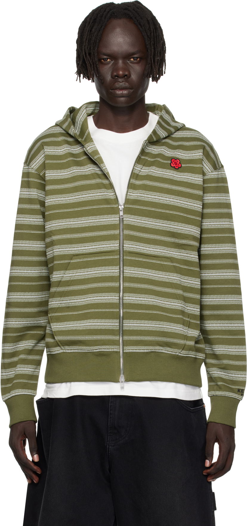 Mikina KENZO Kenzo Paris 'Boke Flower' Striped Embroidered Zip-Up Hoodie Zelené | FF65HO2524MS