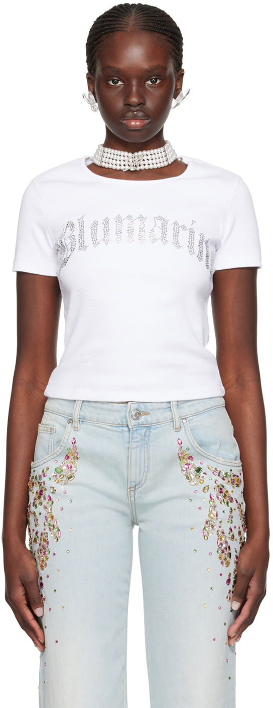 Tričko Blumarine Crystal-Cut T-Shirt Biela | P422T048A, 0