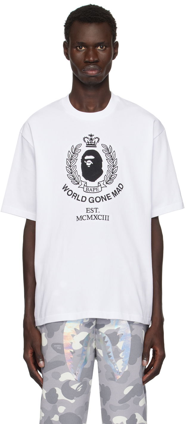 Tričko BAPE Crest College Relaxed Fit T-shirt Biela | 001TEK801339M, 0