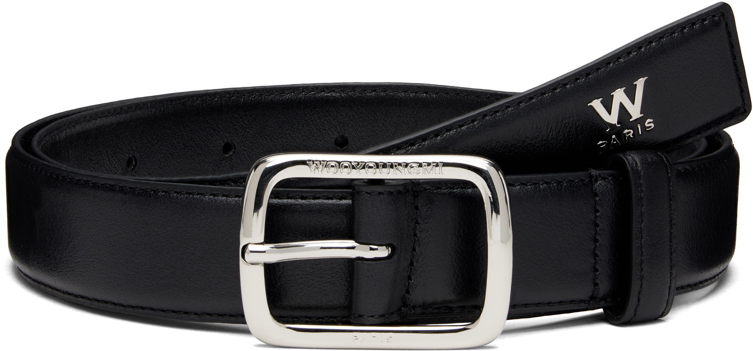 Opasok WOOYOUNGMI WOOYOUNGMI Small Logo Leather Belt Čierna | W253BE01, 0
