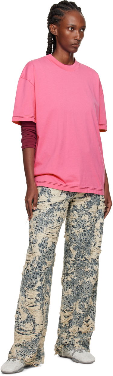 Tričko Acne Studios Oversized Crewneck T-shirt with Contrast Stitching Ružová | CL0388-, 4