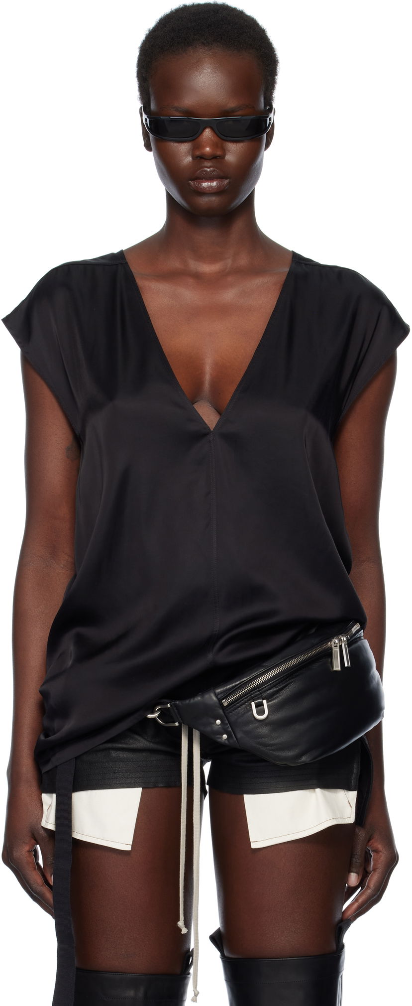 Tielko Rick Owens Rick Owens Hollywood Dylan Silk T-Shirt Čierna | RP01E7118 SCH