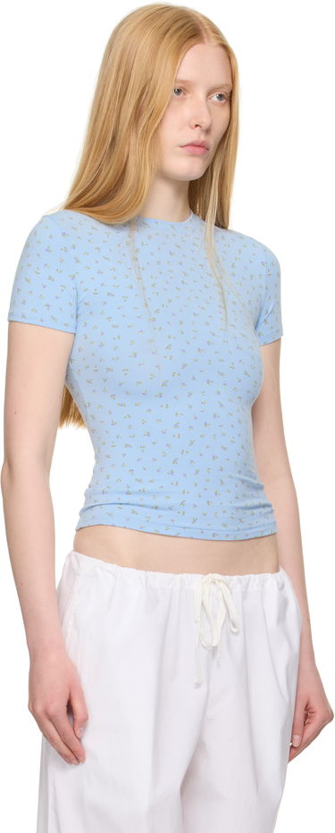Tričko SKIMS SKIMS Cotton Jersey T-Shirt with Floral Print Modrá | SS-STT-9004W, 1