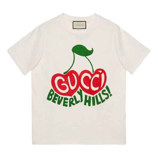Tričko Gucci Gucci Beverly Hills Cherry Print T-Shirt Biela | 580762-XJCRJ-9095, 0