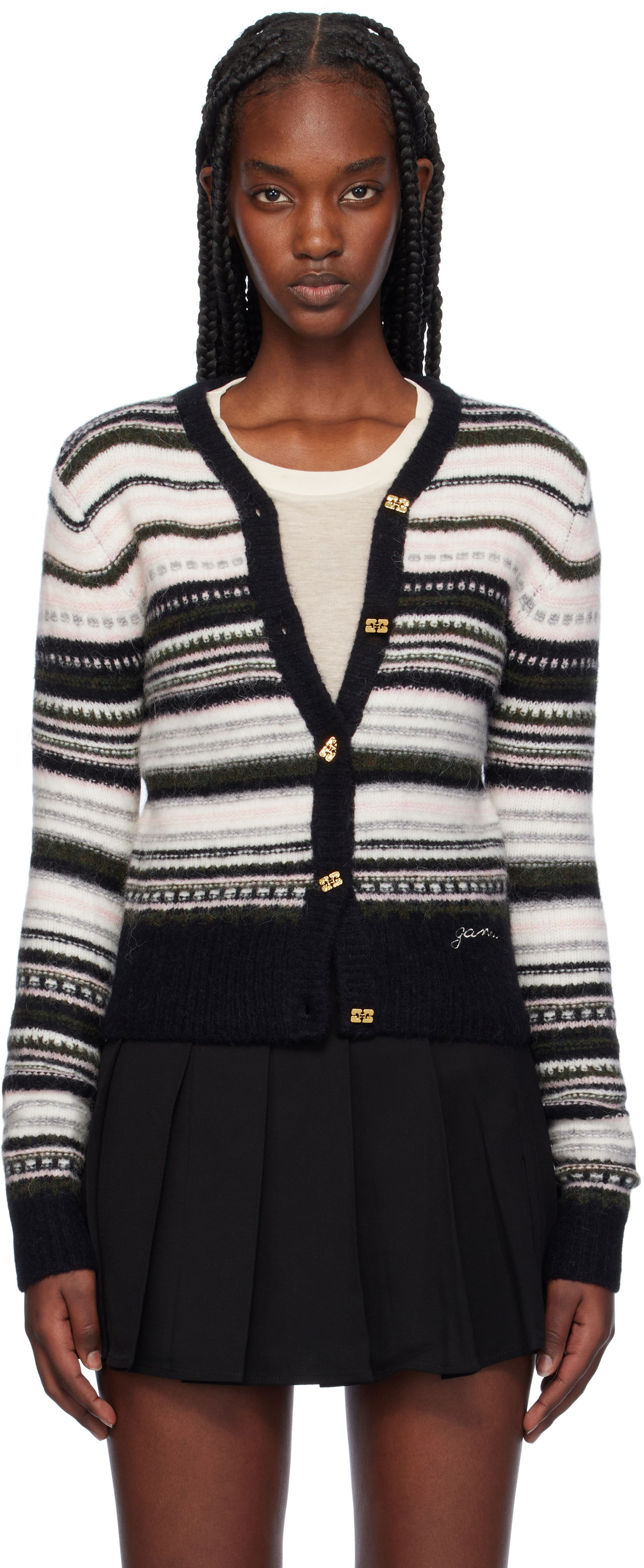 Sveter GANNI Stripe Cardigan Čierna | K2326, 0