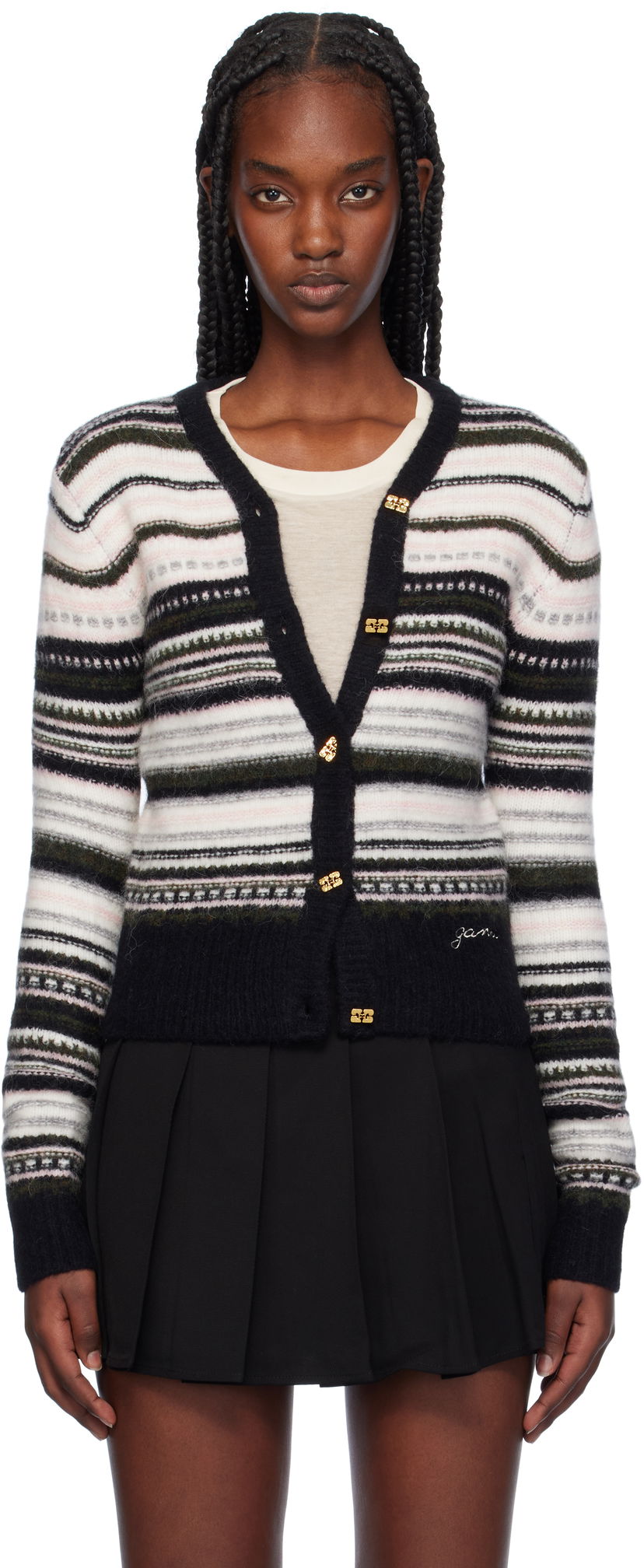 Sveter GANNI Stripe Cardigan Čierna | K2326