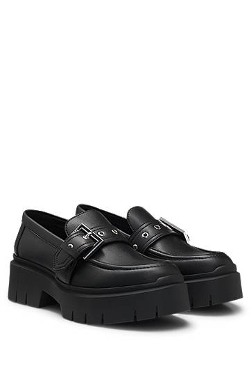 Tenisky a topánky BOSS Faux-leather loafers with buckle strap Čierna | 50538616