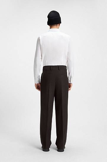 Nohavice BOSS Modern-Fit Herringbone Stretch Dobby Trousers Čierna | 50544666, 1