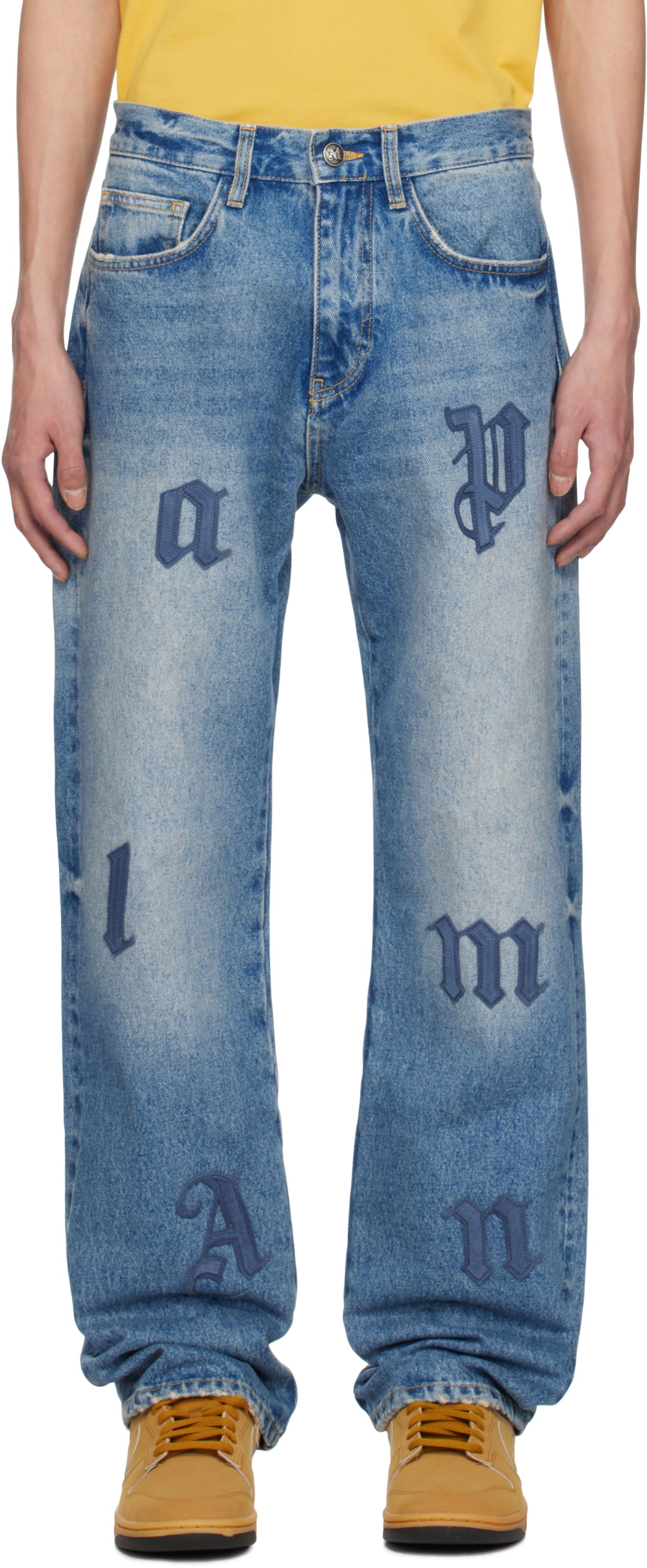 Džínsy Palm Angels Palm Angels Logo Patch Straight Leg Jeans Modrá | PMYA041S25DEN0064040, 0