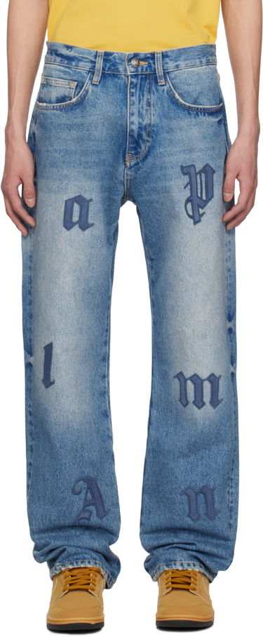 Džínsy Palm Angels Palm Angels Logo Patch Straight Leg Jeans Modrá | PMYA041S25DEN0064040, 0