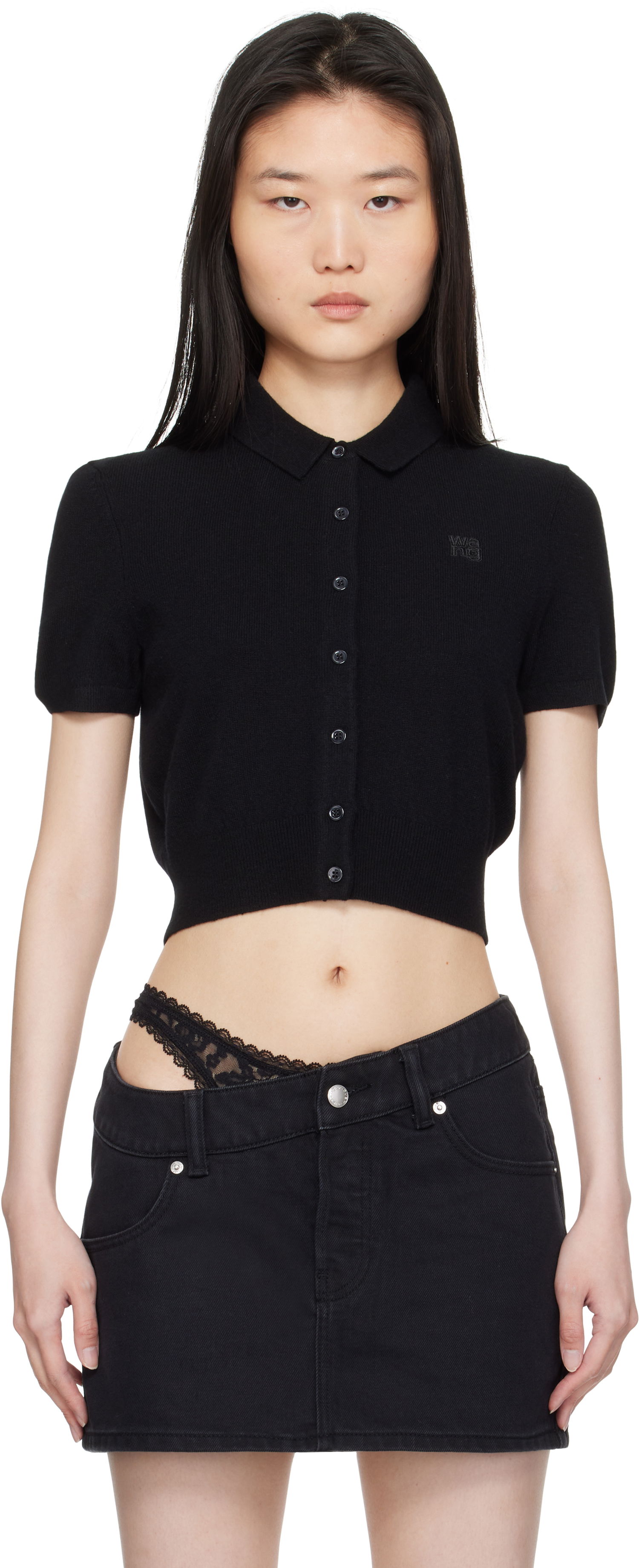 Sukňa Alexander Wang Alexander Wang Embroidered Logo Polo Cardigan Čierna | 4KC1253068, 0