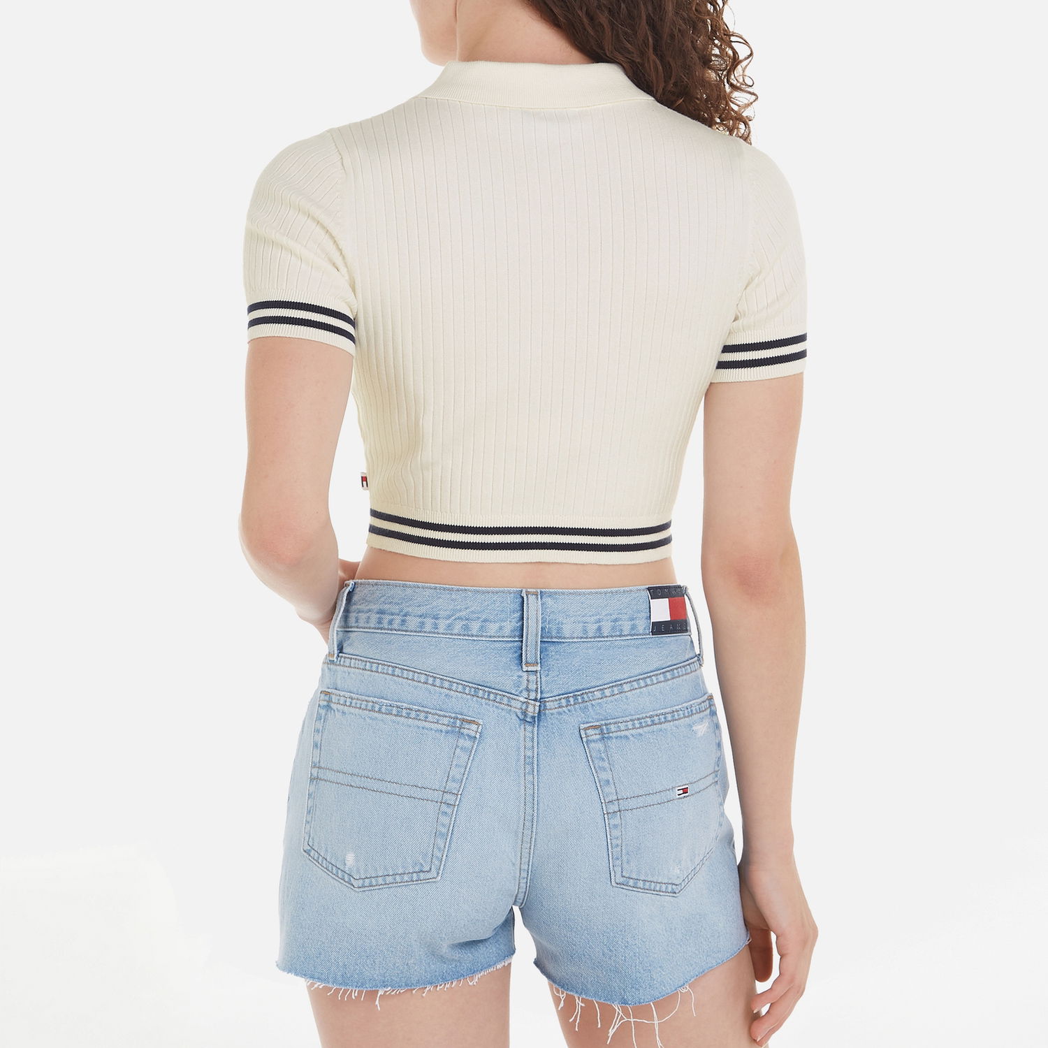 Polo tričko Tommy Hilfiger Tommy Jeans Ribbed Knit Crop Top - S Béžová | DW0DW17761YBH, 1