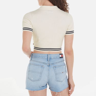 Polo tričko Tommy Hilfiger Tommy Jeans Ribbed Knit Crop Top - S Béžová | DW0DW17761YBH, 1