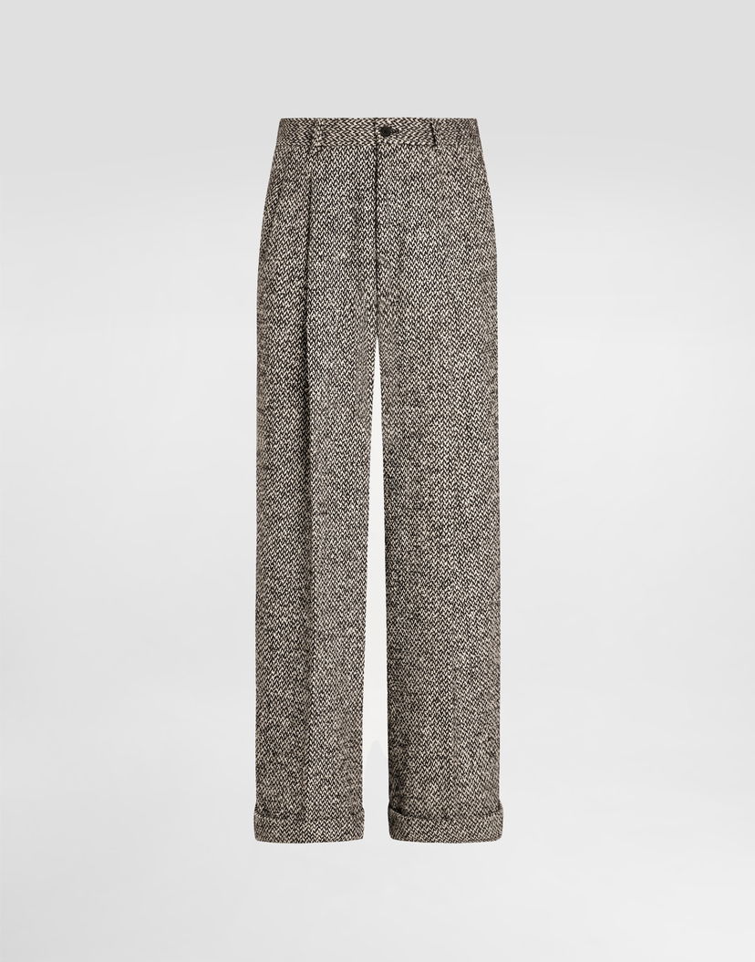 Nohavice Dolce & Gabbana Dolce & Gabbana Wool Blend Dotted Cuffed Trousers Béžová | GP16OTFMZAJS8030