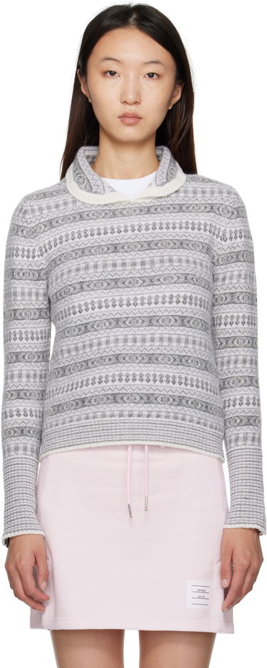 Sveter Thom Browne Thom Browne Wool Flannel & Mohair Jacquard Sweater Šedá | FKA497A-Y1029, 0