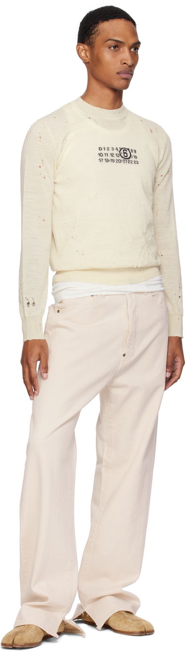 Sveter Maison Margiela MM6 Maison Margiela Distressed Wool Sweater Biela | SH0HL0033 M13134, 3