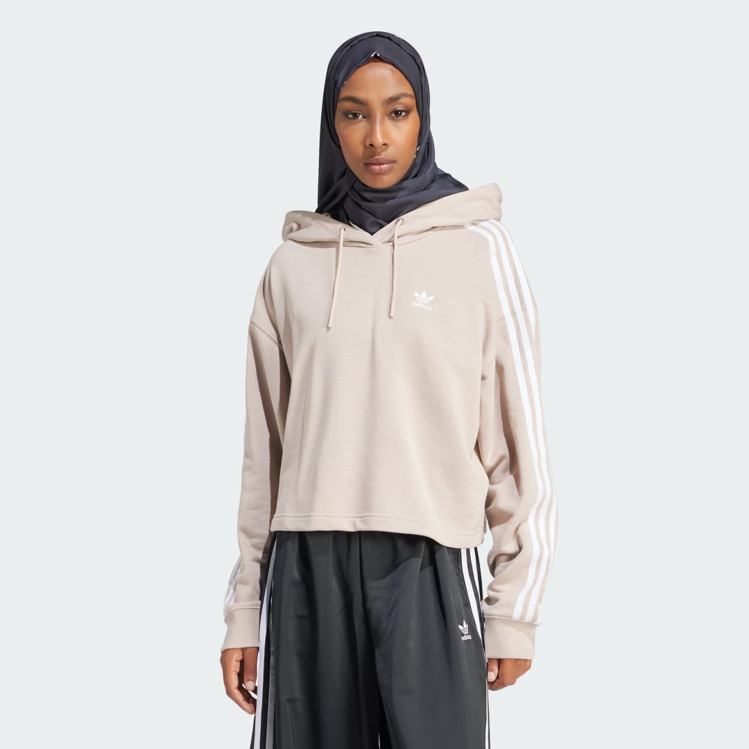 Mikina adidas Performance Adicolor 3-Stripes Cropped Hoodie Béžová | IN8390, 0
