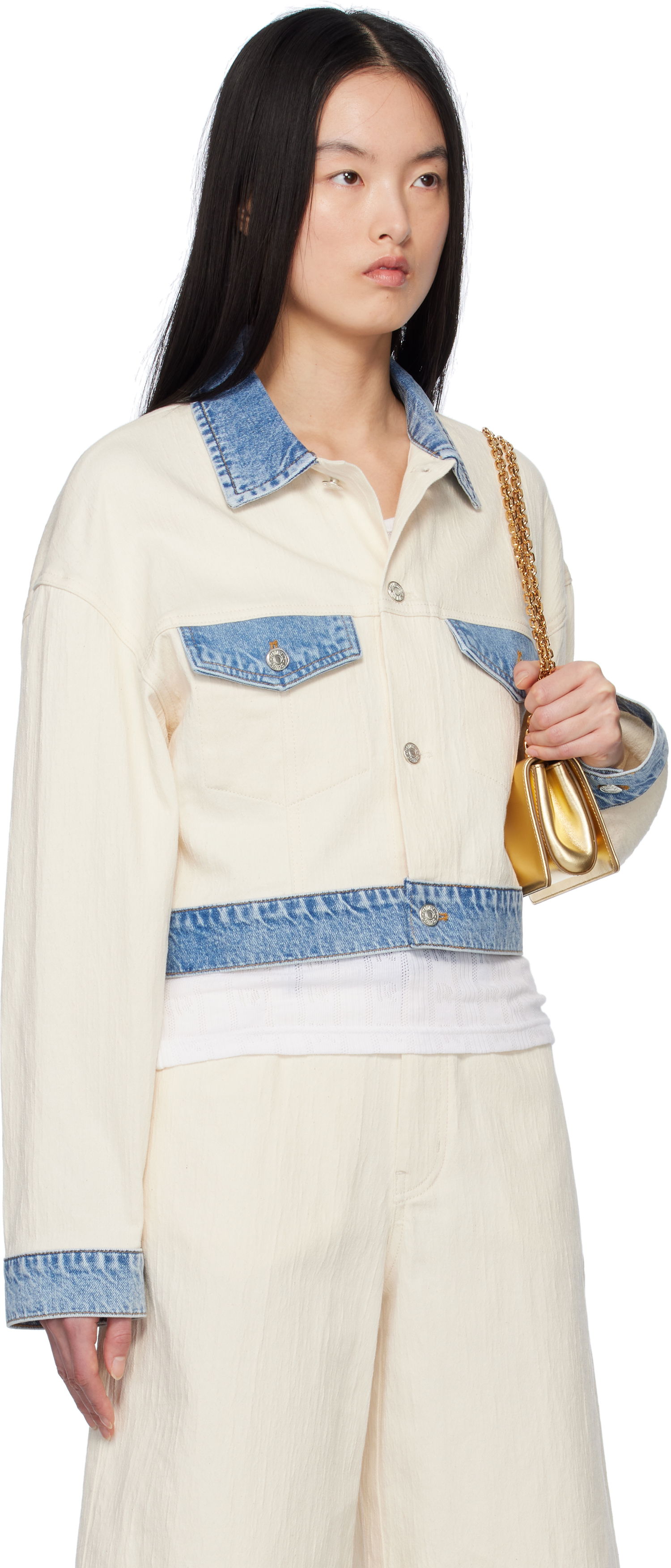 Bunda Moschino Moschino Jeans Textured Cotton Hemp Cropped Jacket Biela | 251K20509, 1