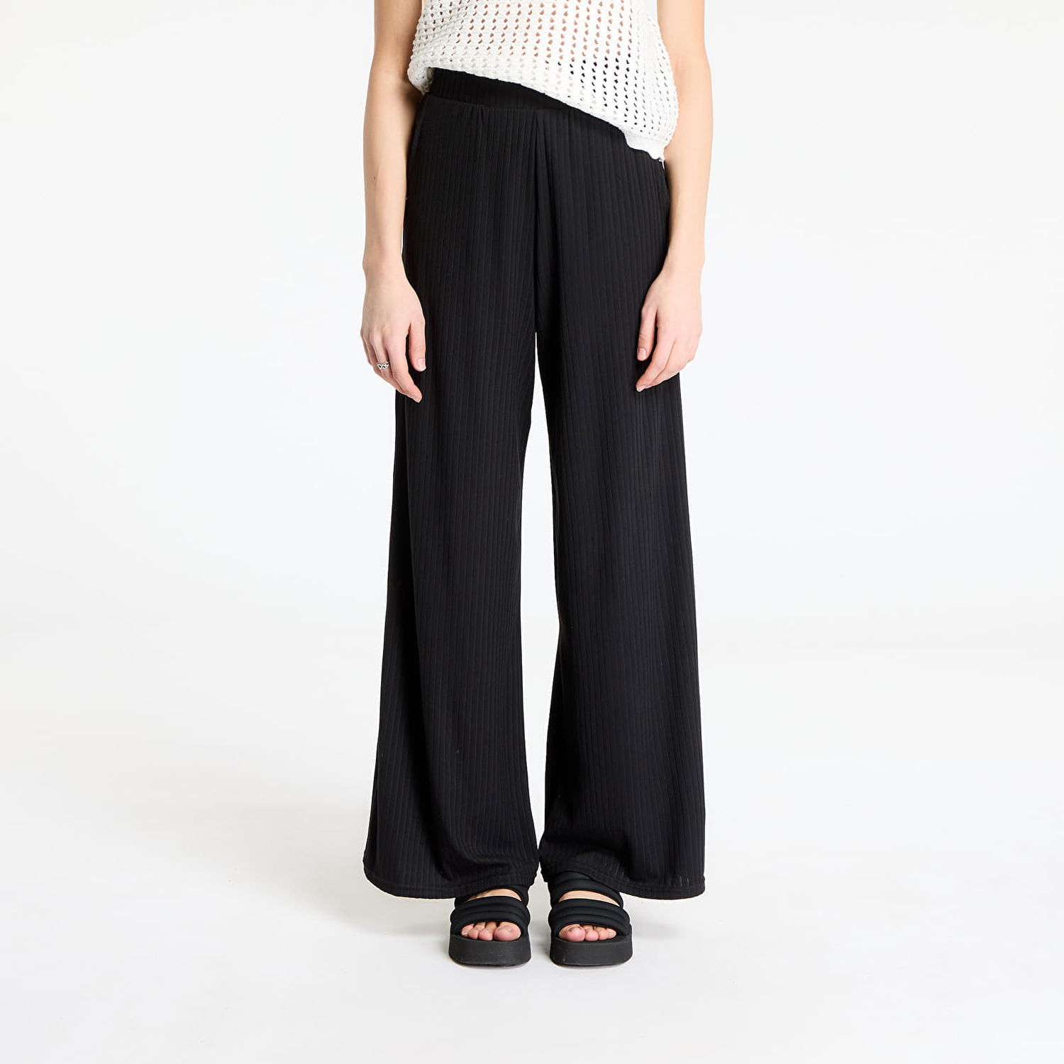 Nohavice Urban Classics Urban Classics Rib Jersey Wide Leg Pants Čierna | TB5029-00007, 0