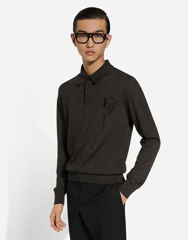 Polo tričko Dolce & Gabbana Dolce & Gabbana Cashmere Long Sleeve Polo Shirt with Embroidered Logo Šedá | GXZ25ZJAWXRN1254, 3