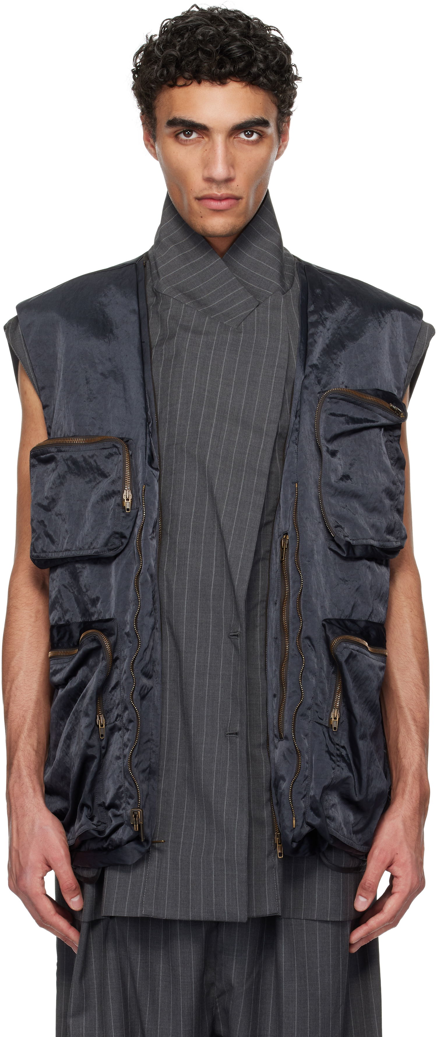 Vesta HED MAYNER Hed Mayner Pinstripe Vest Set Navy | HMMA15019C-HA186, 0
