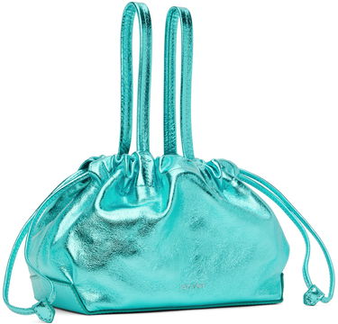 Kabelka BY FAR BY FAR Malmo Mini Metallic Leather Drawstring Bag Tyrkysová | 23SSMLMOAQAMED, 1