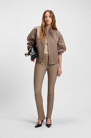 Bomber bunda BOSS BOSS Mixed-Fabric Bomber Jacket Hnedá | 50543411, 1