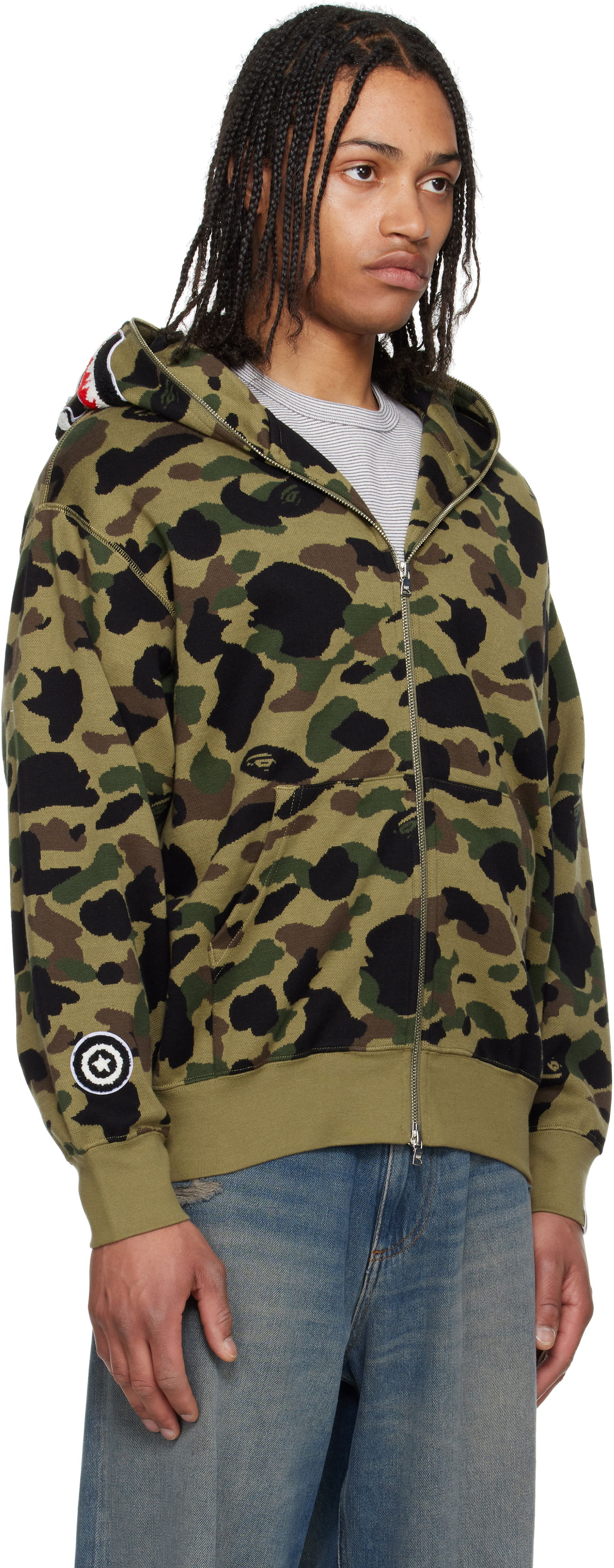 Mikina BAPE A Bathing Ape 1st Camo Jacquard Shark Full Zip Hoodie Zelené | 001ZPL301304M, 1