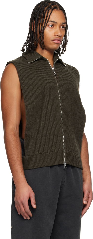 Vesta Jean Paul Gaultier Jean Paul Gaultier Ribbed Knit Collared Full-Zip Sweater Vest Zelené | 25/04-W-PO028-K014-38, 1