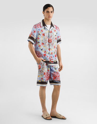 Šortky Dolce & Gabbana Dolce & Gabbana Shell-Print Linen Drawstring Shorts Modrá | GV37ATFP4NRHC5PJ, 1