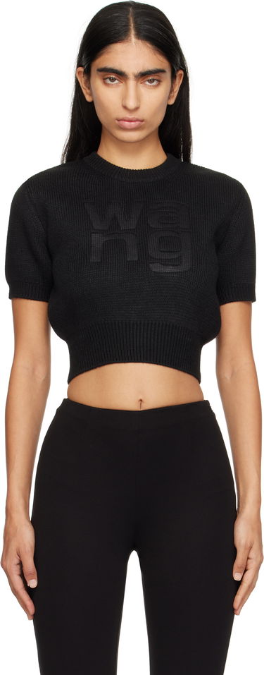Tričko Alexander Wang Embossed Logo Cropped T-Shirt Čierna | 4KC4231021, 0