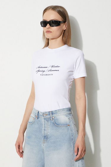 Tričko VETEMENTS VETEMENTS 4 Seasons Embroidered Logo Fitted T-Shirt Biela | WE64TR620W, 4