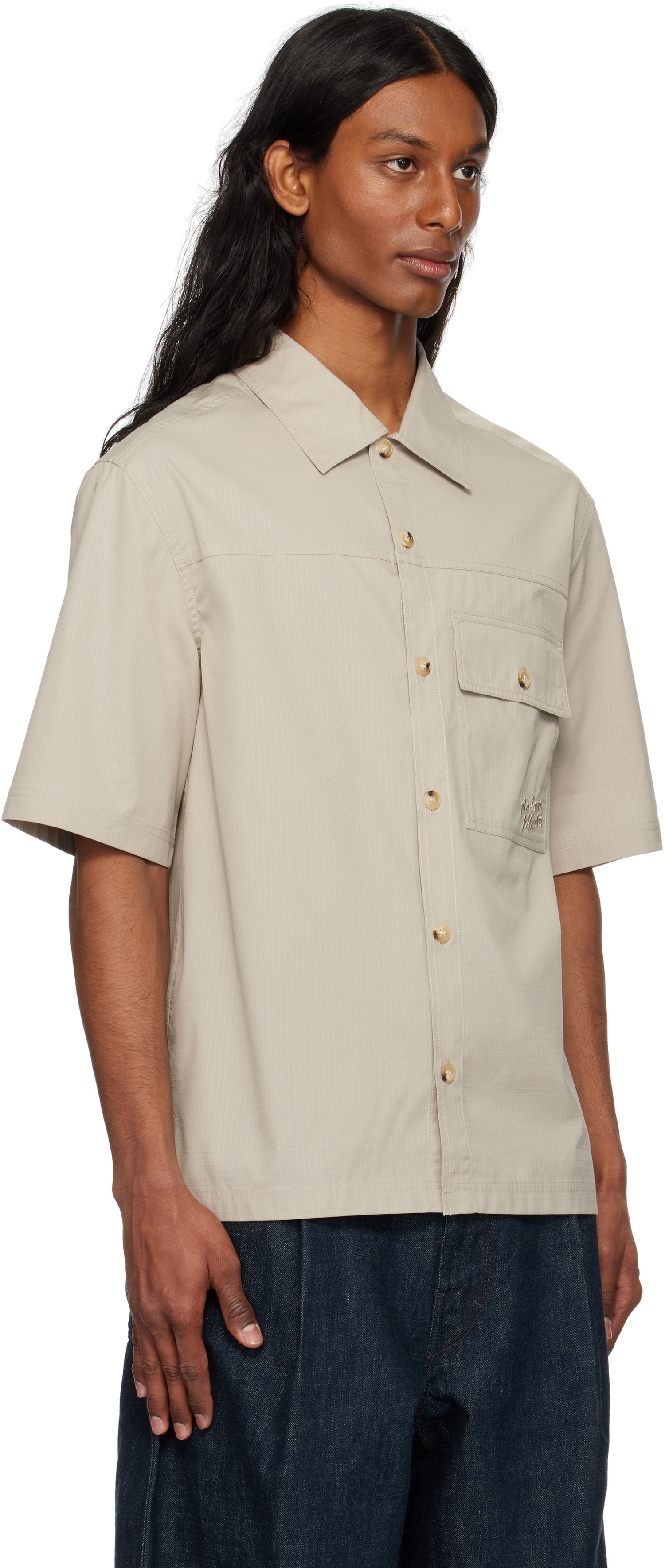 Košeľa MAISON KITSUNÉ Maison Kitsuné Short Sleeve Overshirt Béžová | OM00429WW9020, 1
