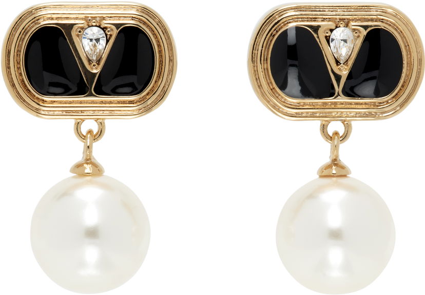 Náušnice Valentino Valentino Garavani Gold-Tone & Pearl Ovalette Earrings Biela | 7Y2J0X91NBS