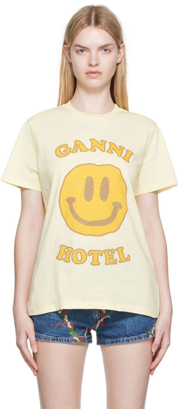 Tričko GANNI GANNI Smiley Hotel Graphic T-Shirt Béžová | T3224