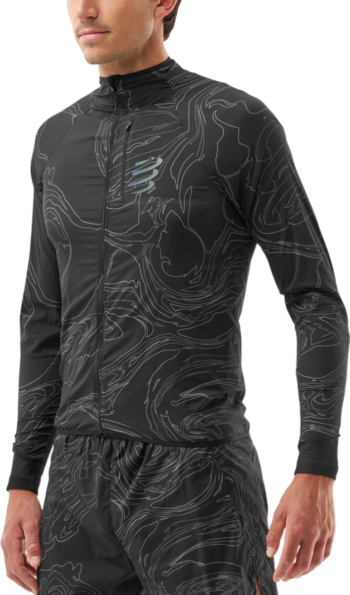 Vetrovka Compressport Hurricane Windproof Patterned Jacket Čierna | ajvm11099047, 0
