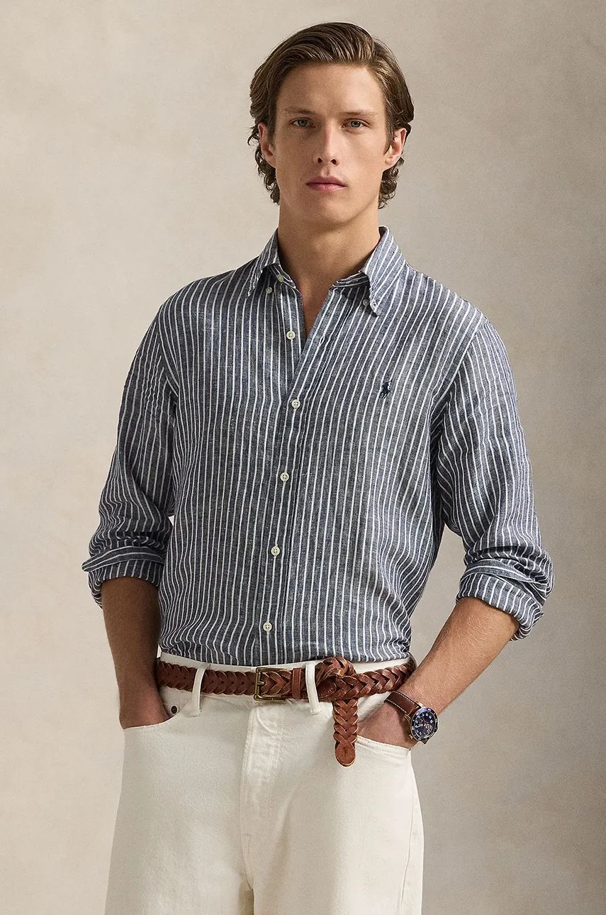 Košeľa Polo by Ralph Lauren Striped Linen Shirt Modrá | 710961264, 0