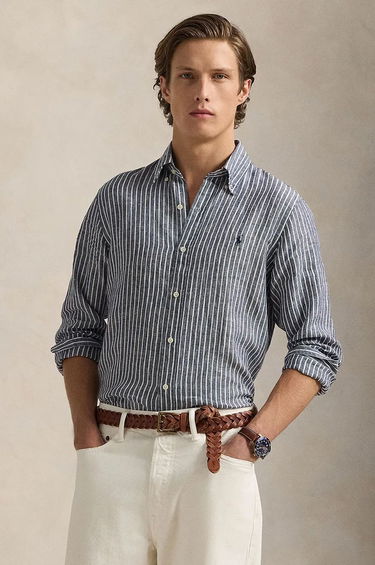 Košeľa Polo by Ralph Lauren Striped Linen Shirt Modrá | 710961264, 0