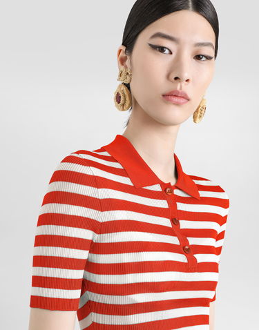 Polo tričko Dolce & Gabbana Dolce & Gabbana Striped Viscose Knit Polo Shirt Červená | FXZ37ZJAIRRW8266, 3