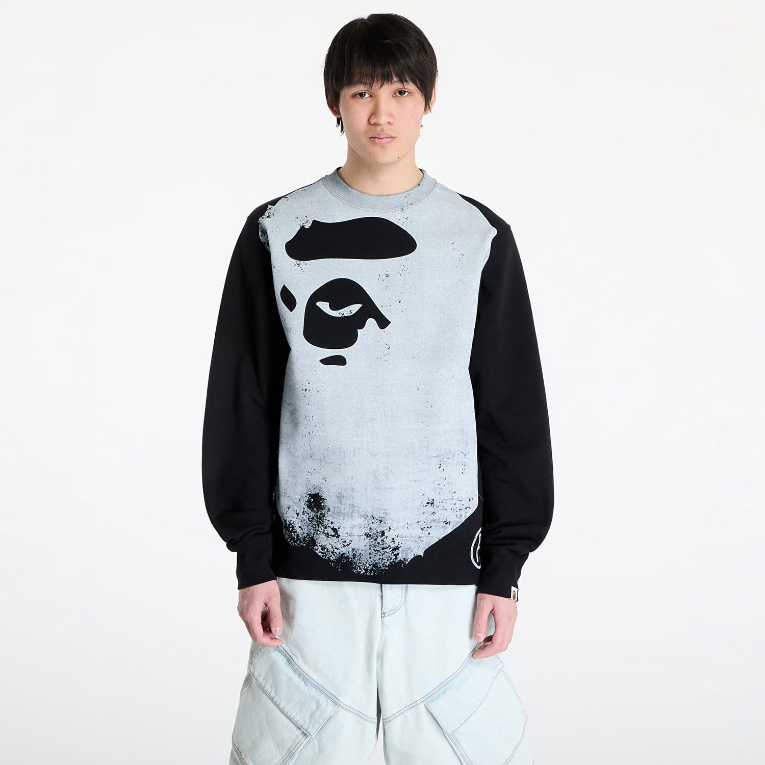 Mikina BAPE A BATHING APE Ape Head Over Print Crewneck Sweatshirt Šedá | 001SWK801006M BLK, 0