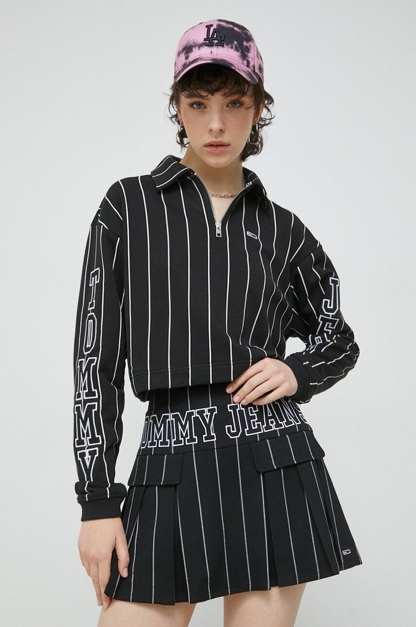 Mikina Tommy Hilfiger Quarter-Zip Cropped Pinstripe Rugby Shirt Čierna | DW0DW15423.PPYX, 0