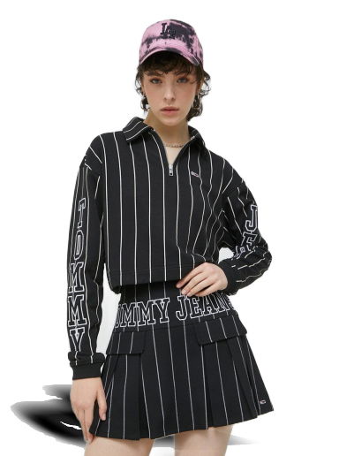 Mikina Tommy Hilfiger Quarter-Zip Cropped Pinstripe Rugby Shirt Čierna | DW0DW15423.PPYX