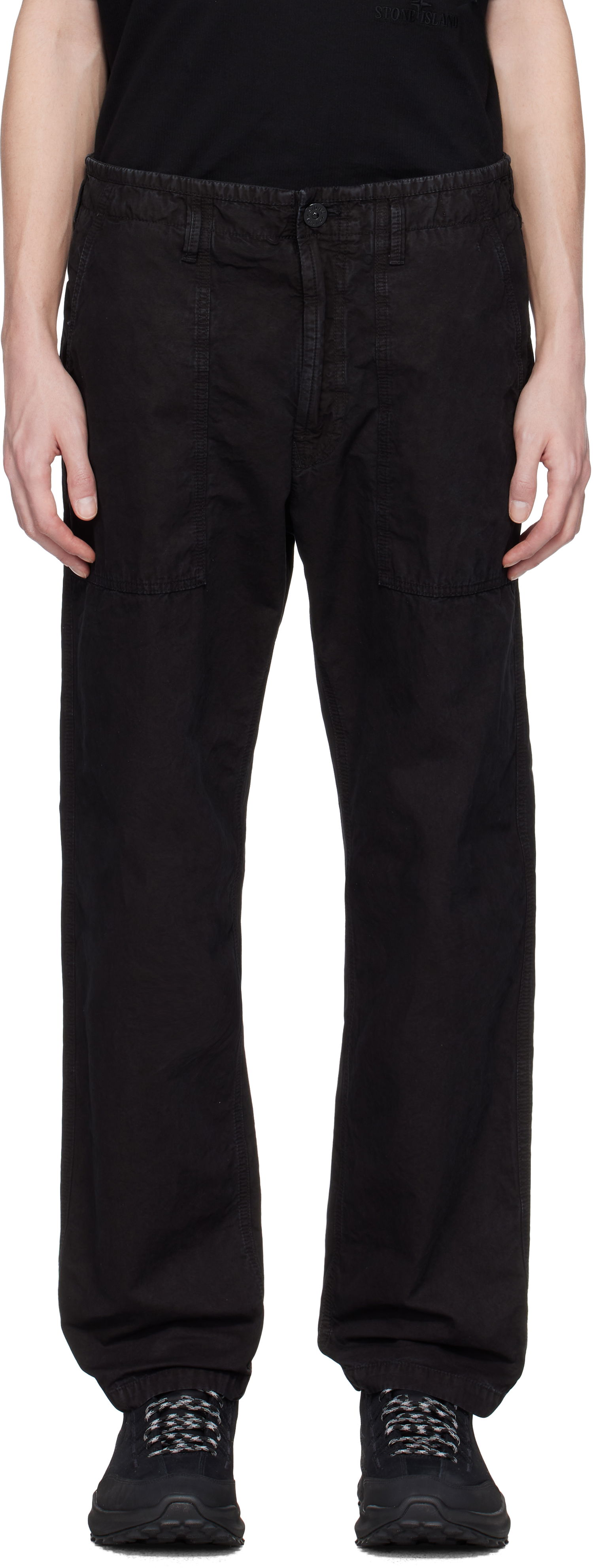 Cargo nohavice Stone Island Stone Island Brushed Organic Cotton Canvas Old Effect Trousers Čierna | K1S15 3100023 S00WA, 0
